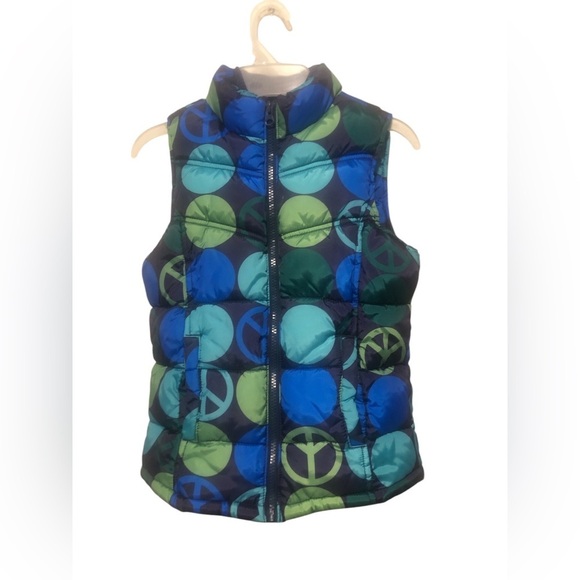 Old Navy Girls Peace Sign Puffer Vest Size Large - Picture 1 of 2